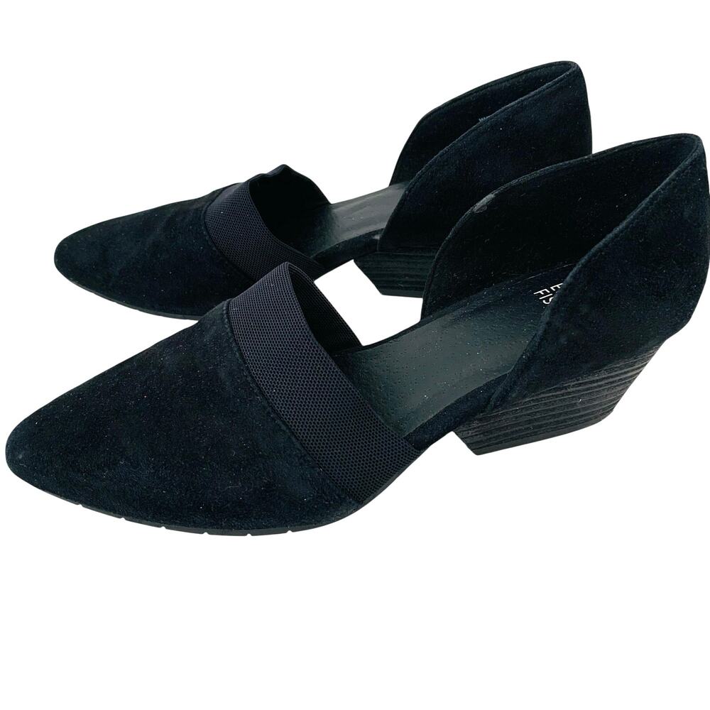 Eileen Fisher Black Suede D’Orsay Block Heel Pumps Shoes Women’s Size 8